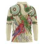 Australia Moluccan Eclectus Long Sleeve Polo Shirt Australian Native Flowers Indigenous Art - Aussie Hoodie
