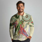 Australia Moluccan Eclectus Long Sleeve Polo Shirt Australian Native Flowers Indigenous Art - Aussie Hoodie