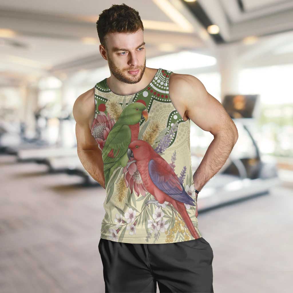 Australia Moluccan Eclectus Men Tank Top Australian Native Flowers Indigenous Art - Aussie Hoodie