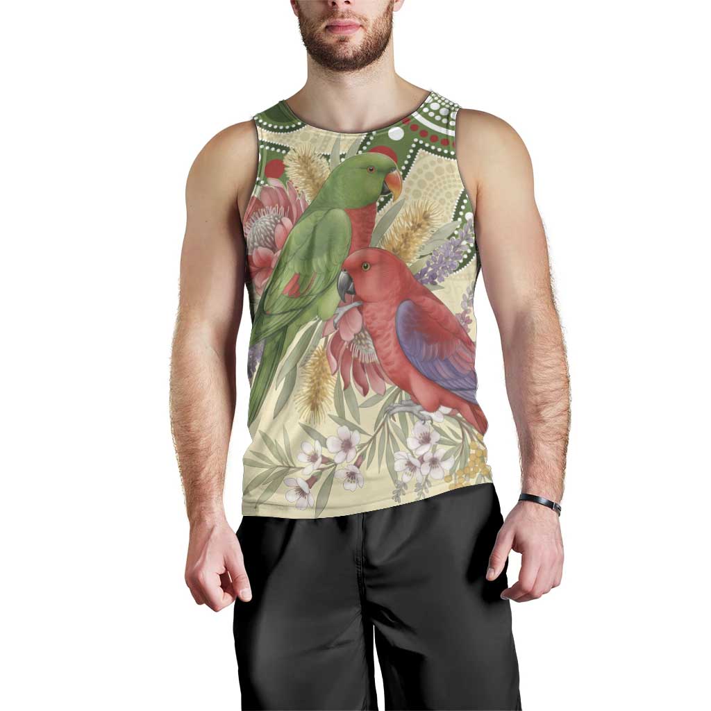 Australia Moluccan Eclectus Men Tank Top Australian Native Flowers Indigenous Art - Aussie Hoodie