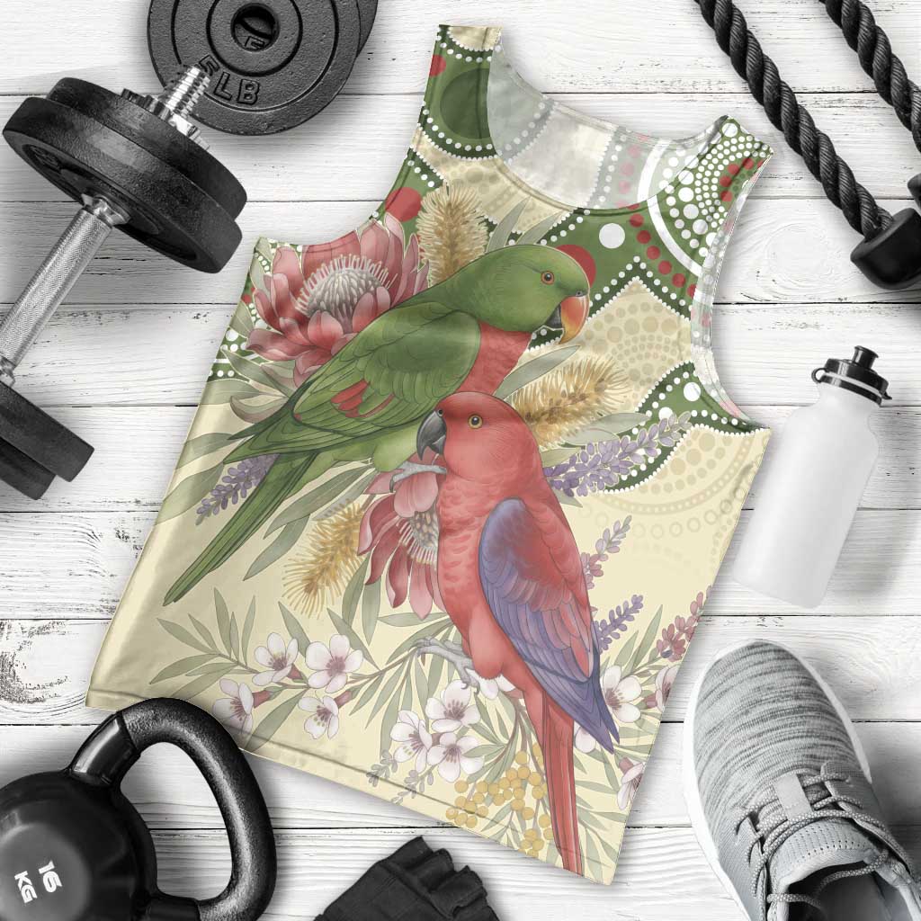 Australia Moluccan Eclectus Men Tank Top Australian Native Flowers Indigenous Art - Aussie Hoodie