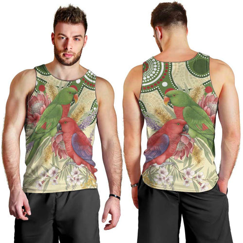 Australia Moluccan Eclectus Men Tank Top Australian Native Flowers Indigenous Art - Aussie Hoodie