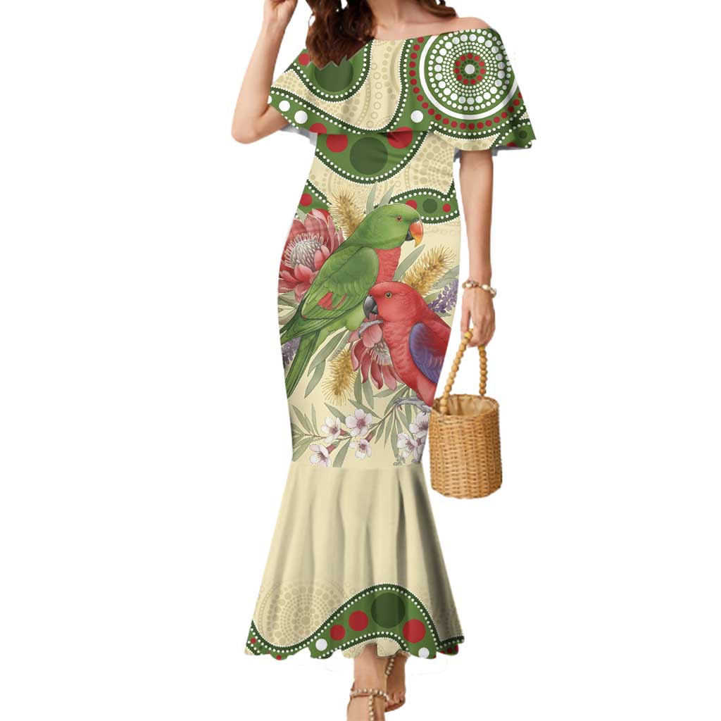 Australia Moluccan Eclectus Mermaid Dress Australian Native Flowers Indigenous Art - Aussie Hoodie