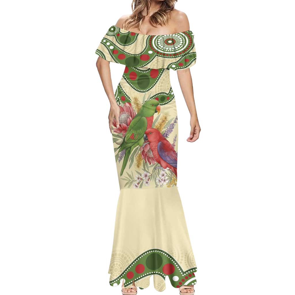 Australia Moluccan Eclectus Mermaid Dress Australian Native Flowers Indigenous Art - Aussie Hoodie