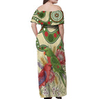 Australia Moluccan Eclectus Off Shoulder Maxi Dress Australian Native Flowers Indigenous Art - Aussie Hoodie