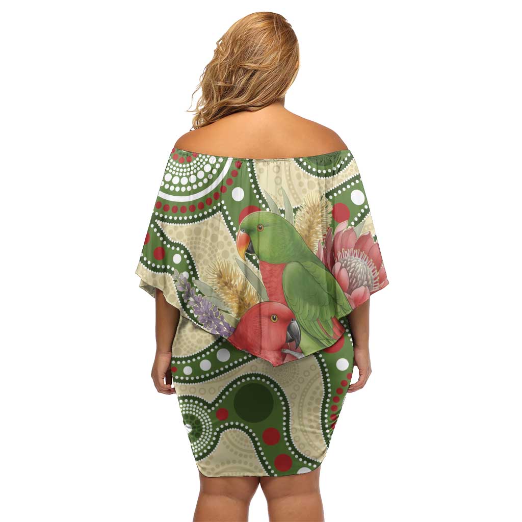 Australia Moluccan Eclectus Off Shoulder Short Dress Australian Native Flowers Indigenous Art - Aussie Hoodie