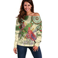 Australia Moluccan Eclectus Off Shoulder Sweater Australian Native Flowers Indigenous Art - Aussie Hoodie