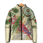 Australia Moluccan Eclectus Padded Jacket Australian Native Flowers Indigenous Art - Aussie Hoodie