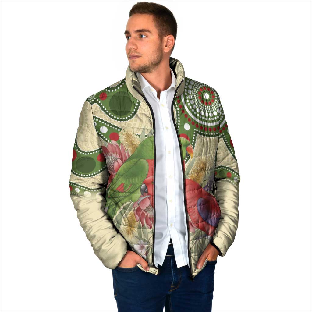 Australia Moluccan Eclectus Padded Jacket Australian Native Flowers Indigenous Art - Aussie Hoodie