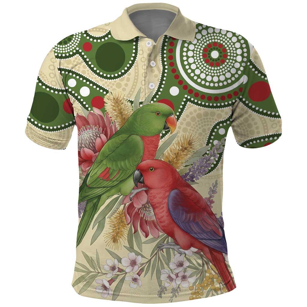 Australia Moluccan Eclectus Polo Shirt Australian Native Flowers Indigenous Art - Aussie Hoodie