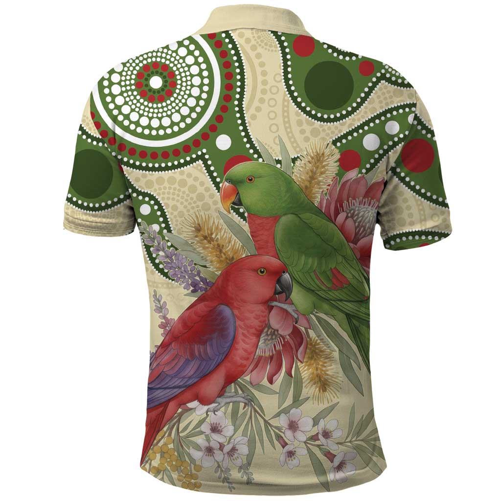 Australia Moluccan Eclectus Polo Shirt Australian Native Flowers Indigenous Art - Aussie Hoodie