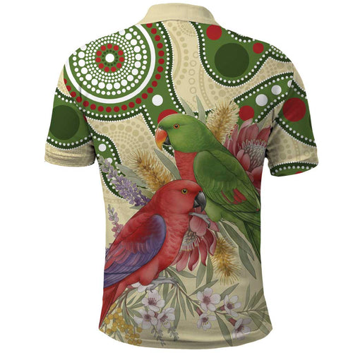 Australia Moluccan Eclectus Polo Shirt Australian Native Flowers Indigenous Art - Aussie Hoodie