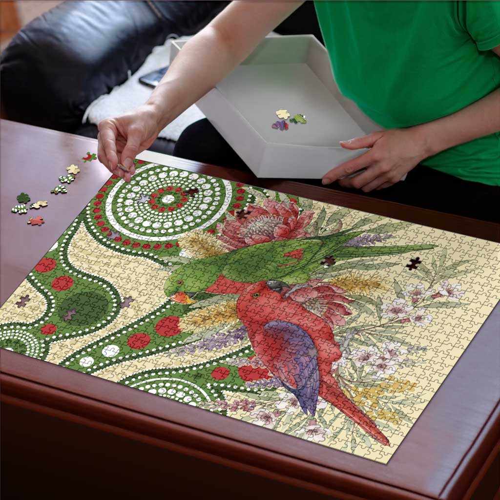 Australia Moluccan Eclectus Puzzle Australian Native Flowers Indigenous Art - Aussie Hoodie