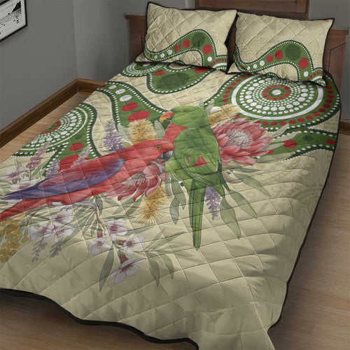 Australia Moluccan Eclectus Quilt Bed Set Australian Native Flowers Indigenous Art - Aussie Hoodie