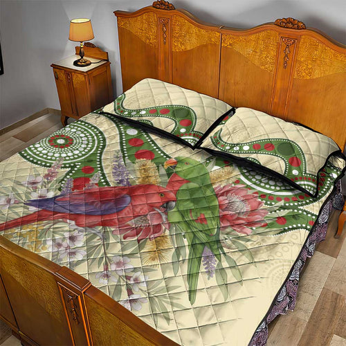 Australia Moluccan Eclectus Quilt Bed Set Australian Native Flowers Indigenous Art - Aussie Hoodie