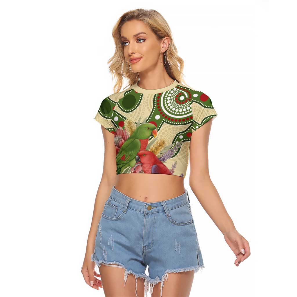 Australia Moluccan Eclectus Raglan Cropped T Shirt Australian Native Flowers Indigenous Art - Aussie Hoodie
