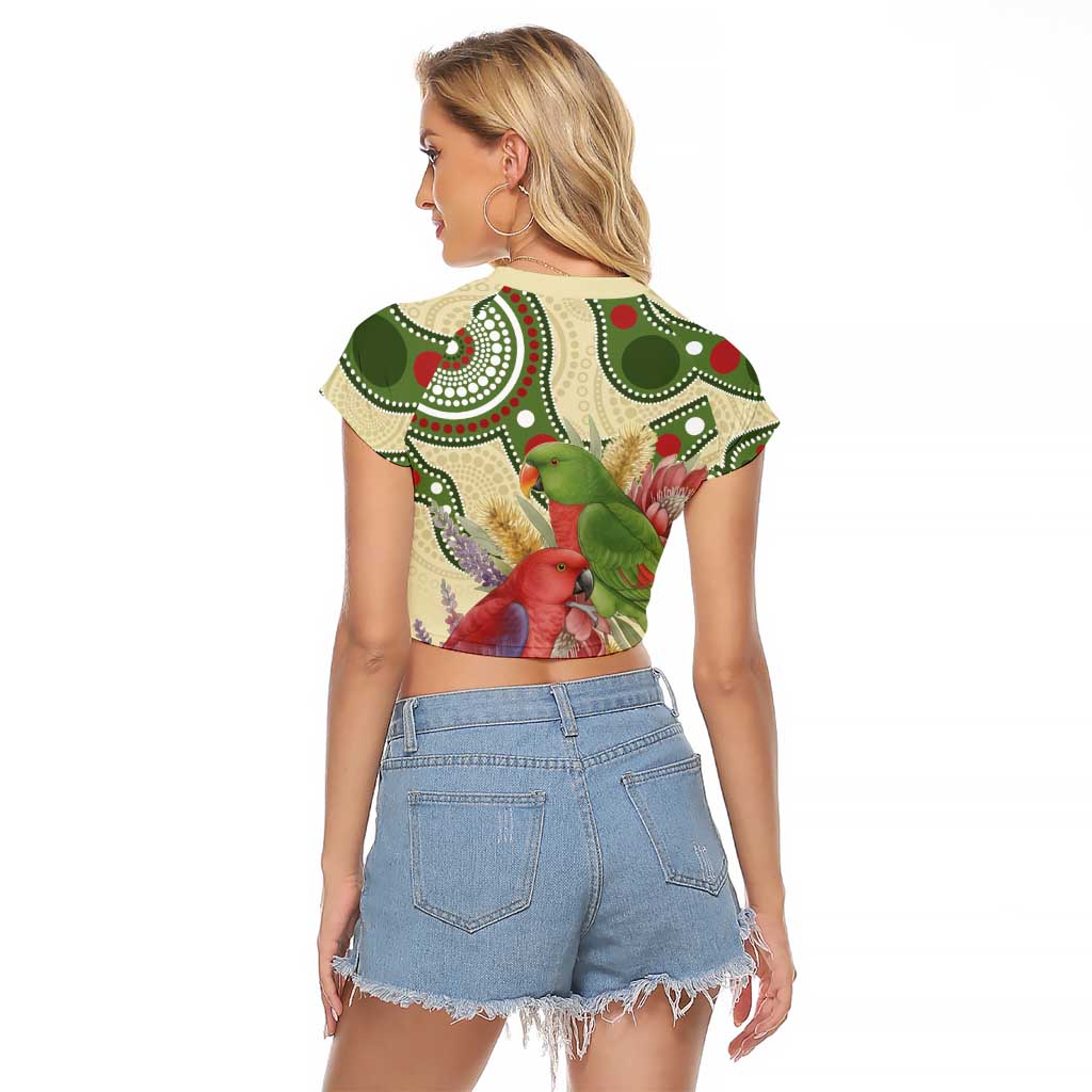 Australia Moluccan Eclectus Raglan Cropped T Shirt Australian Native Flowers Indigenous Art - Aussie Hoodie