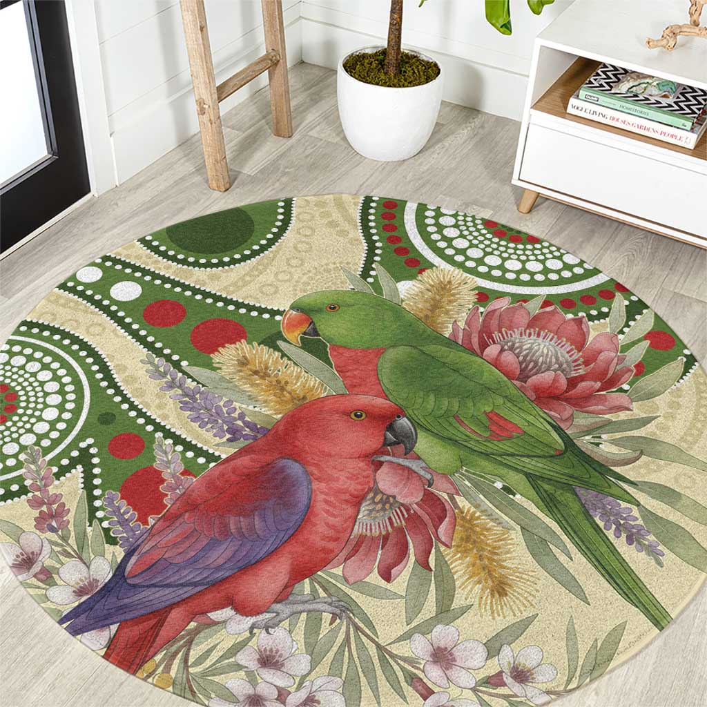 Australia Moluccan Eclectus Round Carpet Australian Native Flowers Indigenous Art - Aussie Hoodie