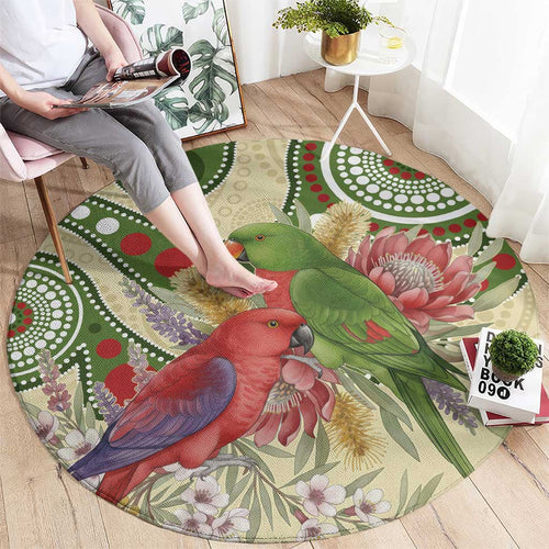 Australia Moluccan Eclectus Round Carpet Australian Native Flowers Indigenous Art - Aussie Hoodie