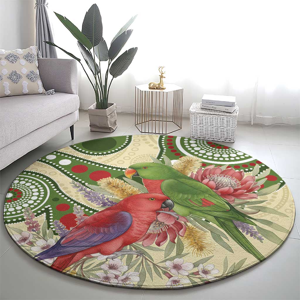 Australia Moluccan Eclectus Round Carpet Australian Native Flowers Indigenous Art - Aussie Hoodie