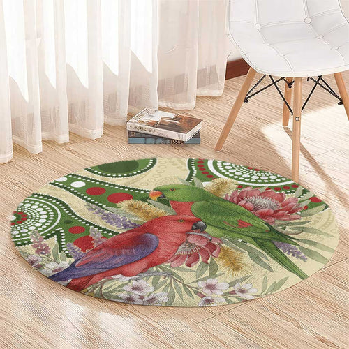 Australia Moluccan Eclectus Round Carpet Australian Native Flowers Indigenous Art - Aussie Hoodie