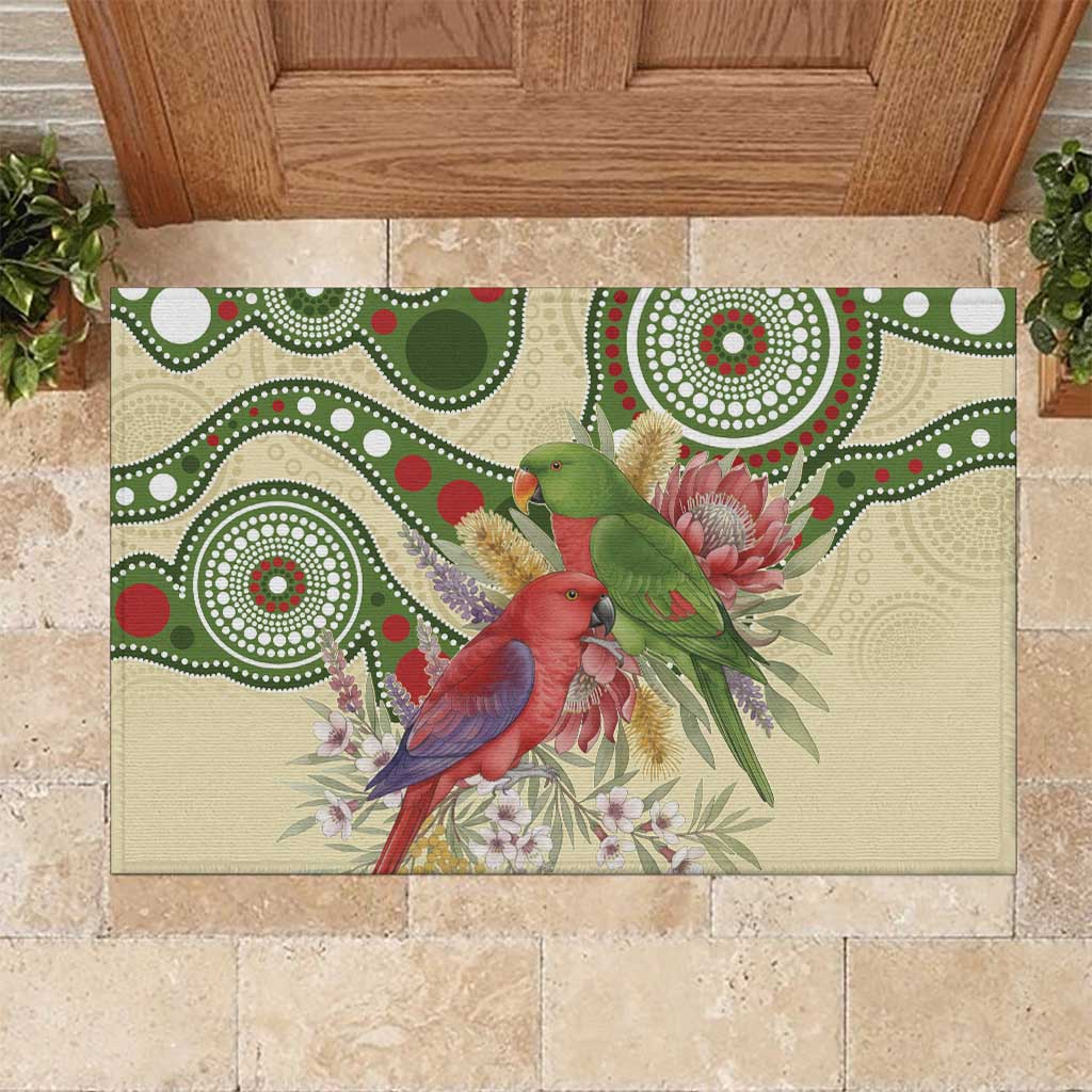 Australia Moluccan Eclectus Rubber Doormat Australian Native Flowers Indigenous Art - Aussie Hoodie