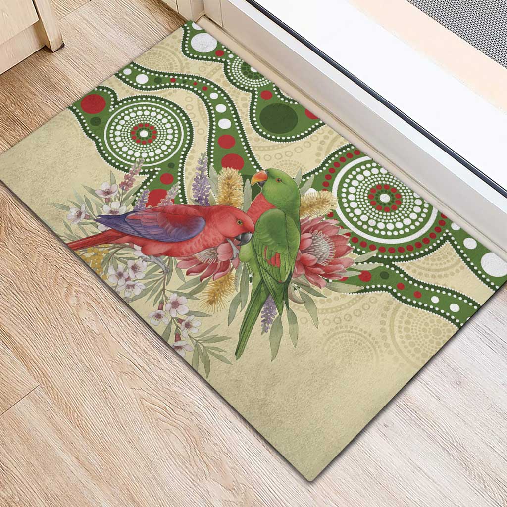 Australia Moluccan Eclectus Rubber Doormat Australian Native Flowers Indigenous Art - Aussie Hoodie