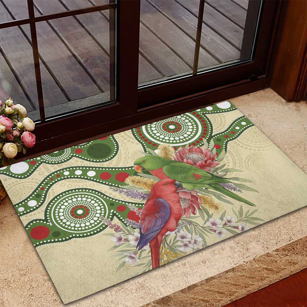 Australia Moluccan Eclectus Rubber Doormat Australian Native Flowers Indigenous Art - Aussie Hoodie