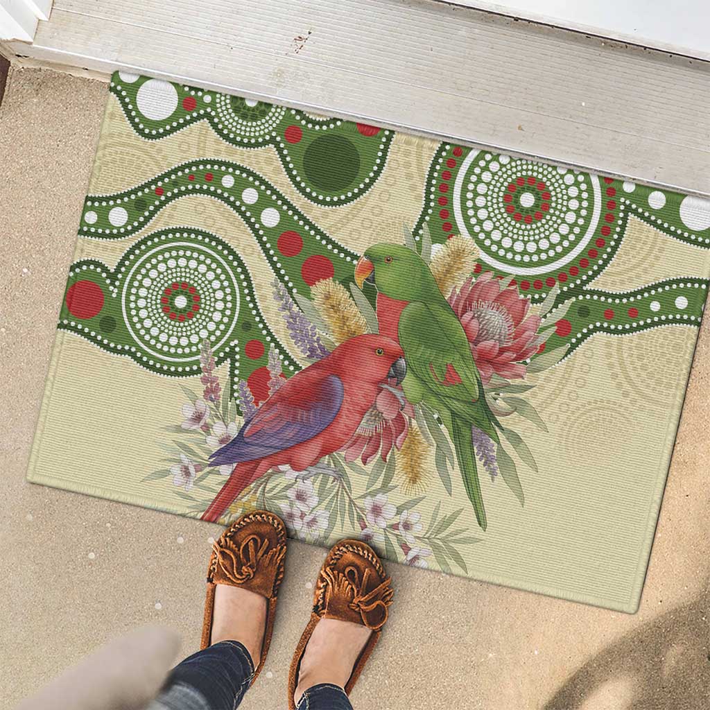 Australia Moluccan Eclectus Rubber Doormat Australian Native Flowers Indigenous Art - Aussie Hoodie