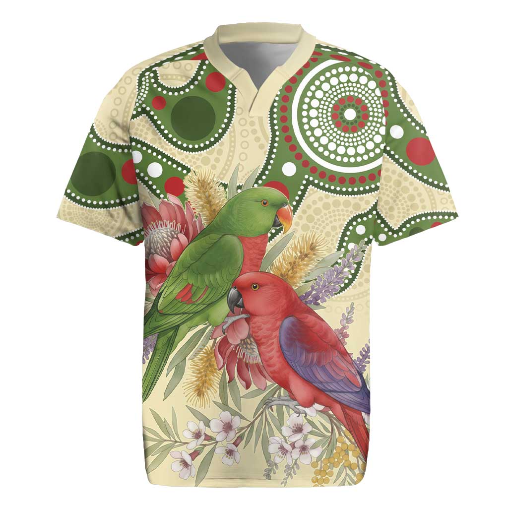 Australia Moluccan Eclectus Rugby Jersey Australian Native Flowers Indigenous Art - Aussie Hoodie