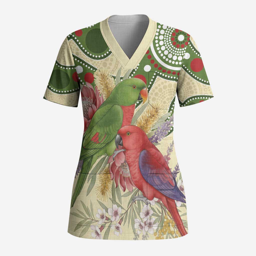 Australia Moluccan Eclectus Scrub Top Australian Native Flowers Indigenous Art - Aussie Hoodie