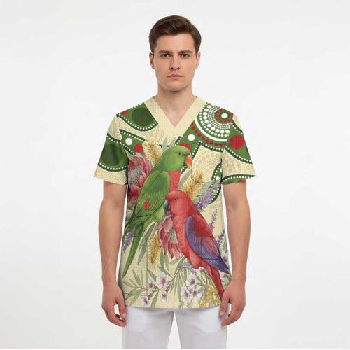 Australia Moluccan Eclectus Scrub Top Australian Native Flowers Indigenous Art - Aussie Hoodie