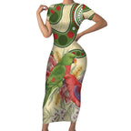Australia Moluccan Eclectus Short Sleeve Bodycon Dress Australian Native Flowers Indigenous Art - Aussie Hoodie