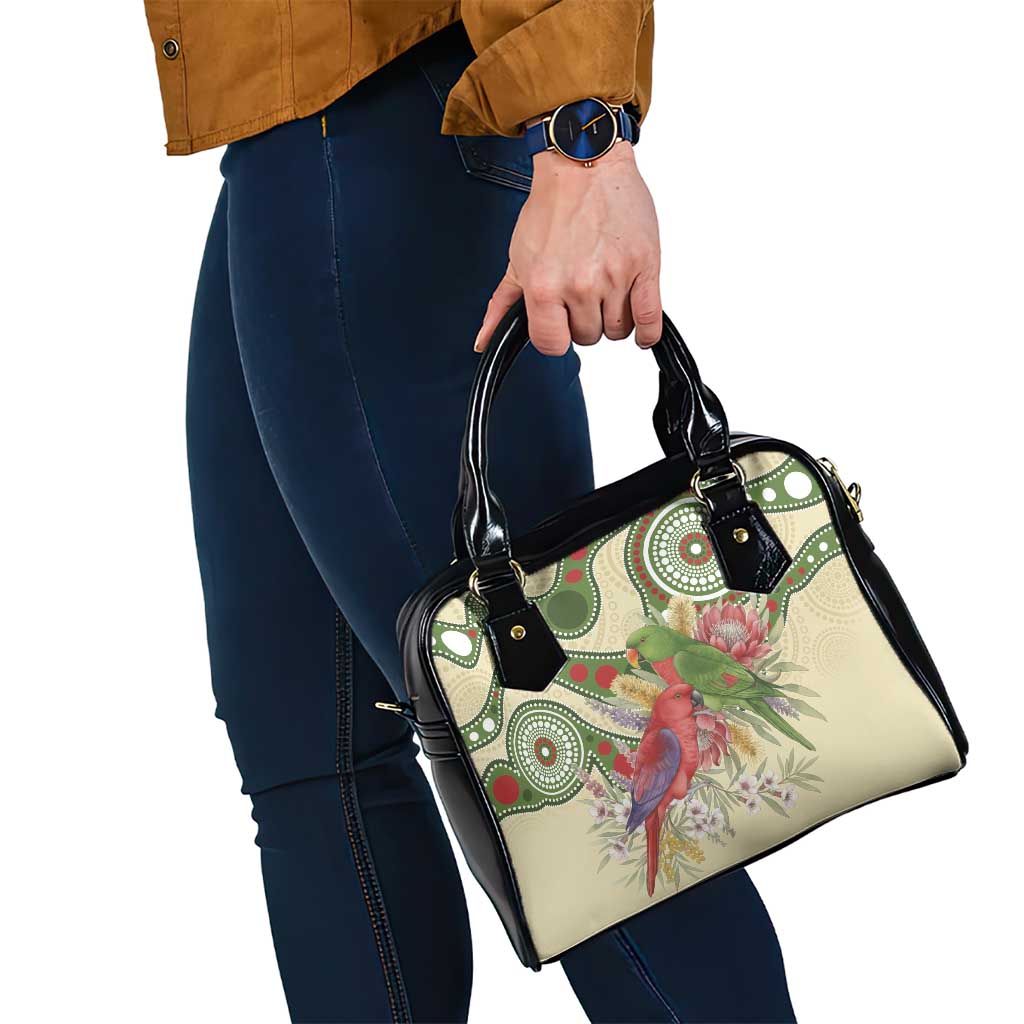 Australia Moluccan Eclectus Shoulder Handbag Australian Native Flowers Indigenous Art - Aussie Hoodie