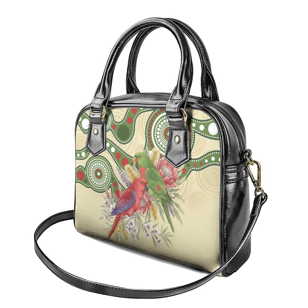 Australia Moluccan Eclectus Shoulder Handbag Australian Native Flowers Indigenous Art - Aussie Hoodie