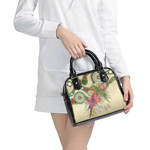 Australia Moluccan Eclectus Shoulder Handbag Australian Native Flowers Indigenous Art - Aussie Hoodie