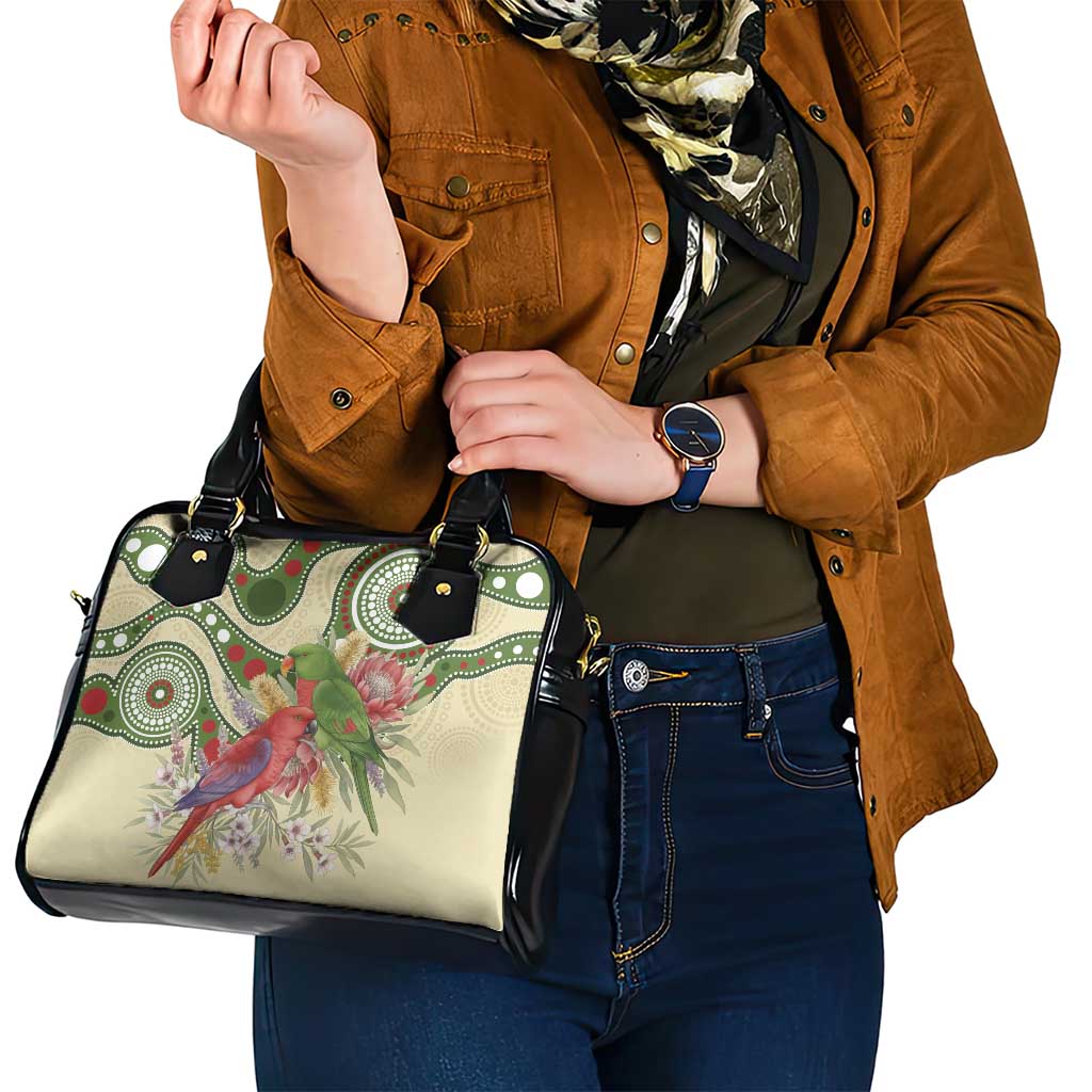 Australia Moluccan Eclectus Shoulder Handbag Australian Native Flowers Indigenous Art - Aussie Hoodie