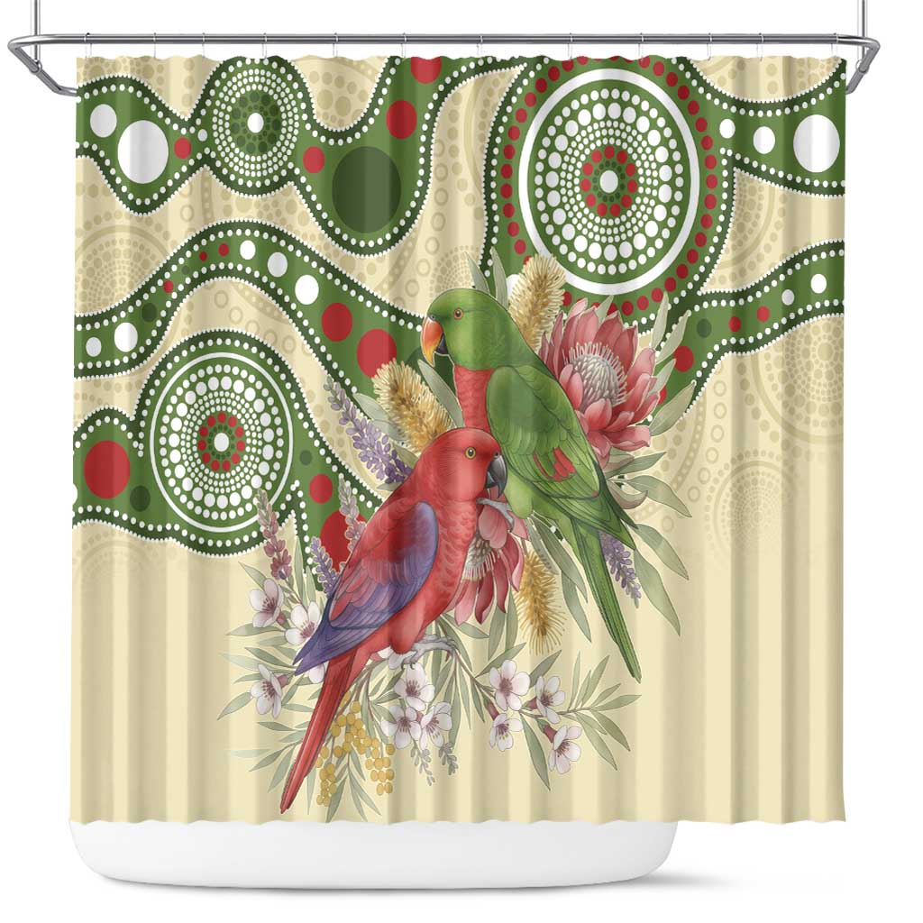 Australia Moluccan Eclectus Shower Curtain Australian Native Flowers Indigenous Art - Aussie Hoodie