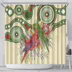 Australia Moluccan Eclectus Shower Curtain Australian Native Flowers Indigenous Art - Aussie Hoodie