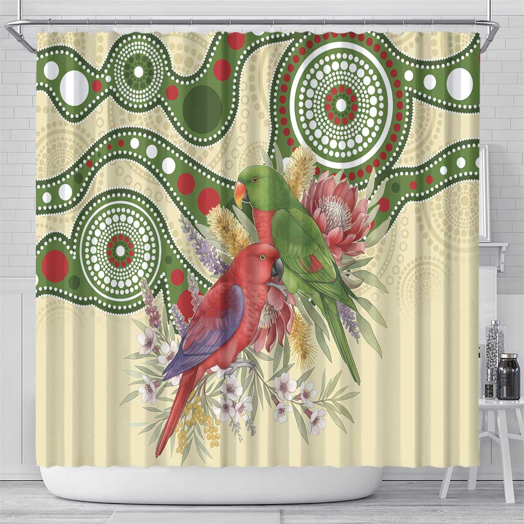 Australia Moluccan Eclectus Shower Curtain Australian Native Flowers Indigenous Art - Aussie Hoodie