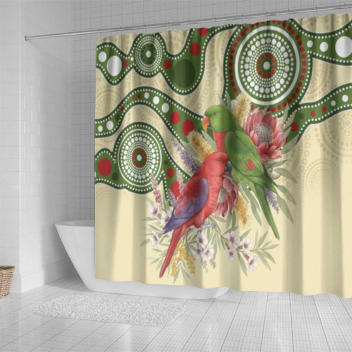 Australia Moluccan Eclectus Shower Curtain Australian Native Flowers Indigenous Art - Aussie Hoodie