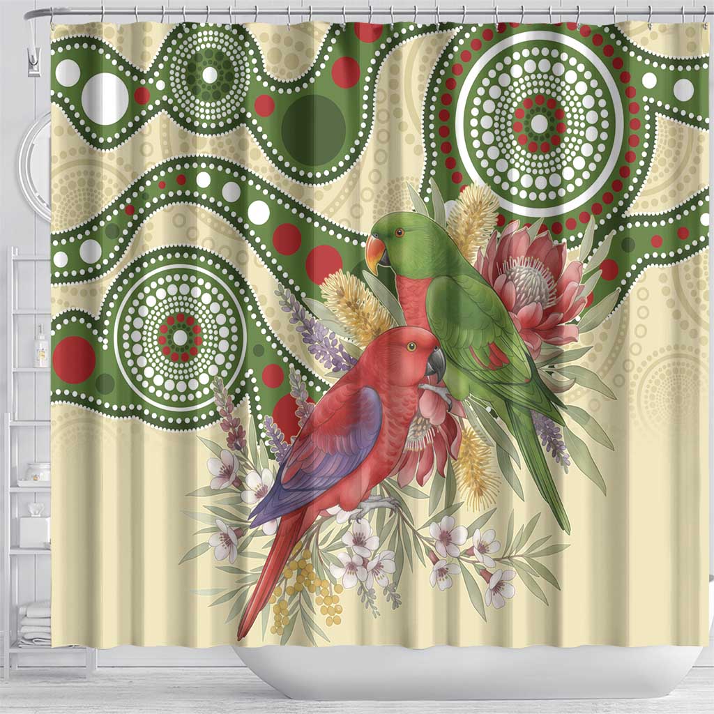 Australia Moluccan Eclectus Shower Curtain Australian Native Flowers Indigenous Art - Aussie Hoodie