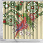 Australia Moluccan Eclectus Shower Curtain Australian Native Flowers Indigenous Art - Aussie Hoodie