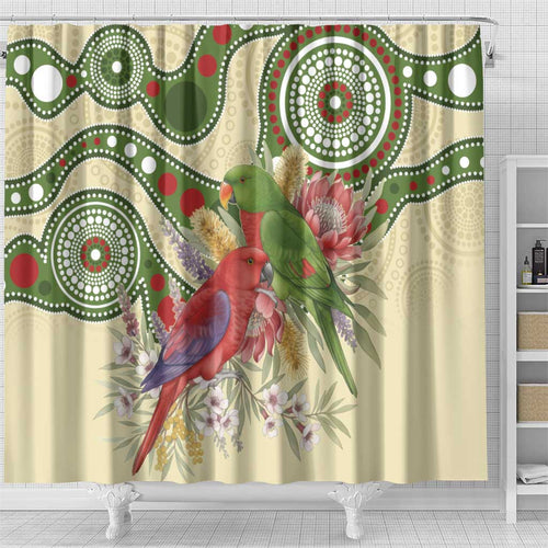 Australia Moluccan Eclectus Shower Curtain Australian Native Flowers Indigenous Art - Aussie Hoodie