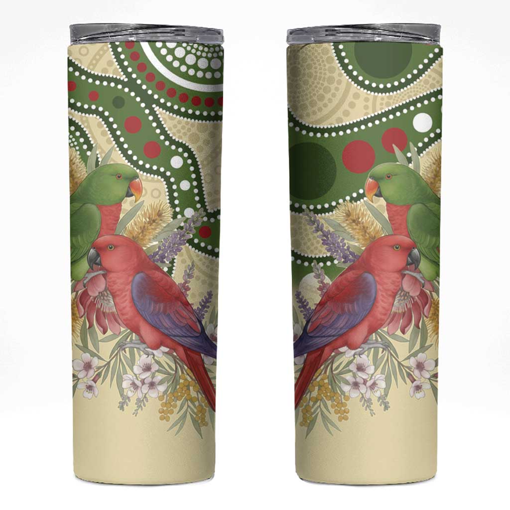 Australia Moluccan Eclectus Skinny Tumbler Australian Native Flowers Indigenous Art - Aussie Hoodie