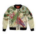 Australia Moluccan Eclectus Sleeve Zip Bomber Jacket Australian Native Flowers Indigenous Art - Aussie Hoodie