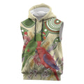 Australia Moluccan Eclectus Sleeveless Hoodie Australian Native Flowers Indigenous Art - Aussie Hoodie
