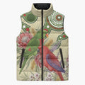 Australia Moluccan Eclectus Sleeveless Puffer Jacket Australian Native Flowers Indigenous Art - Aussie Hoodie