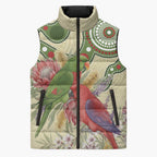 Australia Moluccan Eclectus Sleeveless Puffer Jacket Australian Native Flowers Indigenous Art - Aussie Hoodie