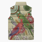 Australia Moluccan Eclectus Sleeveless Puffer Jacket Australian Native Flowers Indigenous Art - Aussie Hoodie